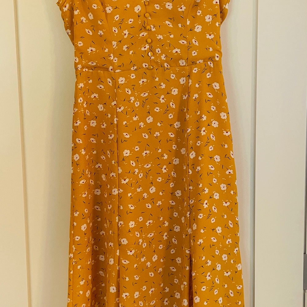 Lulu's Mustard Floral Midi Dress